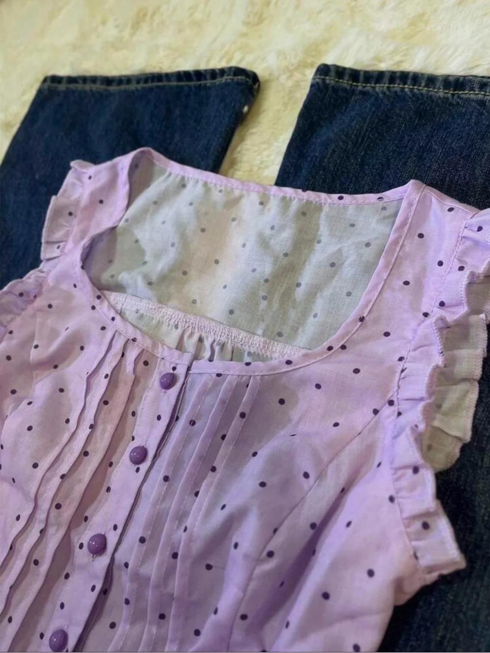 Sleeveless Lilac Polka Dot Button-Front Top - Women